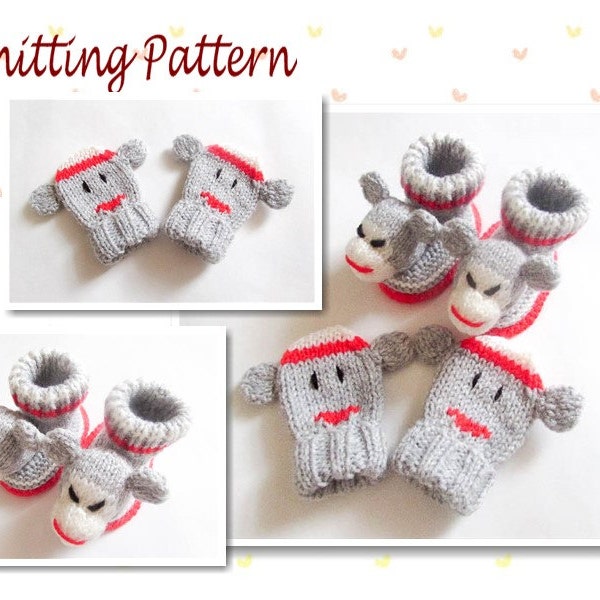 Modèle de tricot chaussettes, chaussons et mitaines de singe, chaussons et chaussons, chaussettes singe, mitaines de bébé, chaussons tricotés, chaussons animaux