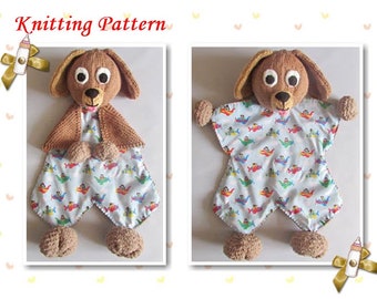 Knitting Pattern, Animal Comfort Lovey, Puppy Dog Comfort Lovey, Security Blanket, Lovie, Blankie, Comforter, Softie, Baby Gift, Baby Toy