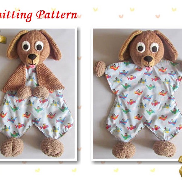 Knitting Pattern, Animal Comfort Lovey, Puppy Dog Comfort Lovey, Security Blanket, Lovie, Blankie, Comforter, Softie, Baby Gift, Baby Toy