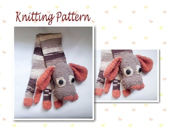 Knitting Pattern Dog Animal Scarf Dog Scarf Novelty Scarf Character Scarf neck warmer knit scarf