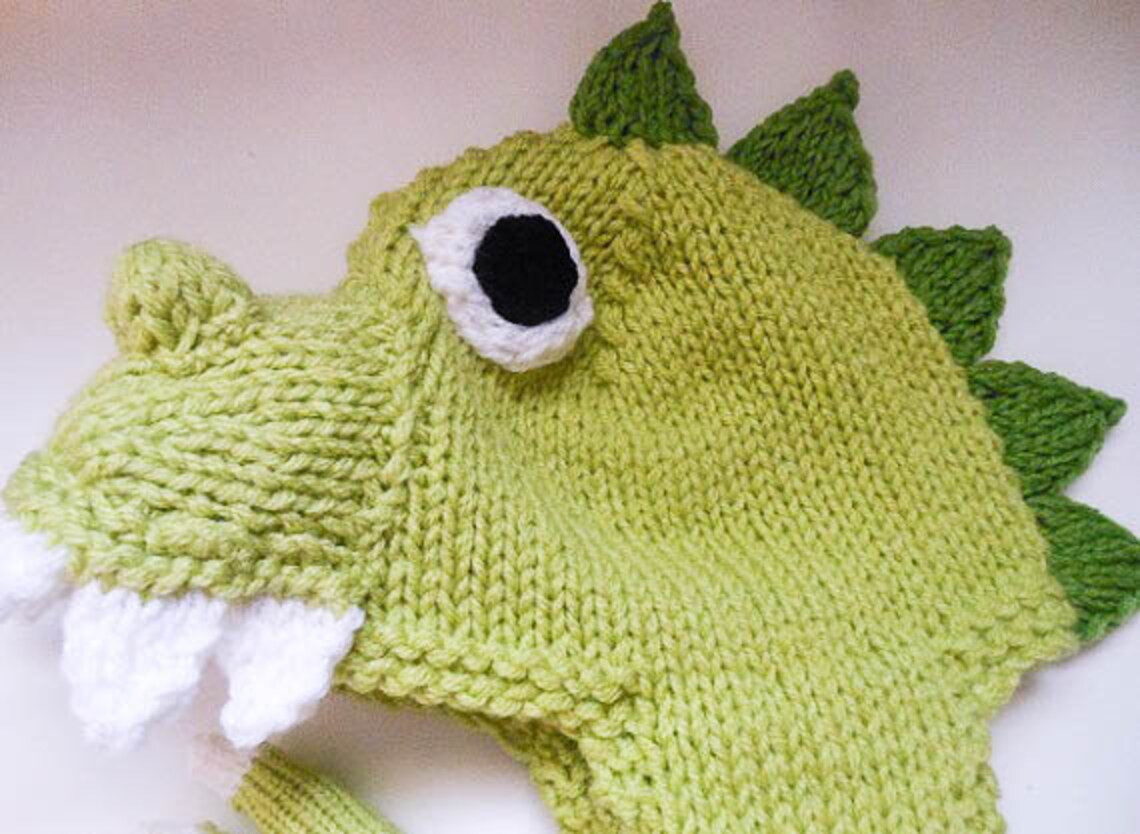 Knitting Pattern Animal Hat Dinosaur Hat Dragon Hat earflap Etsy
