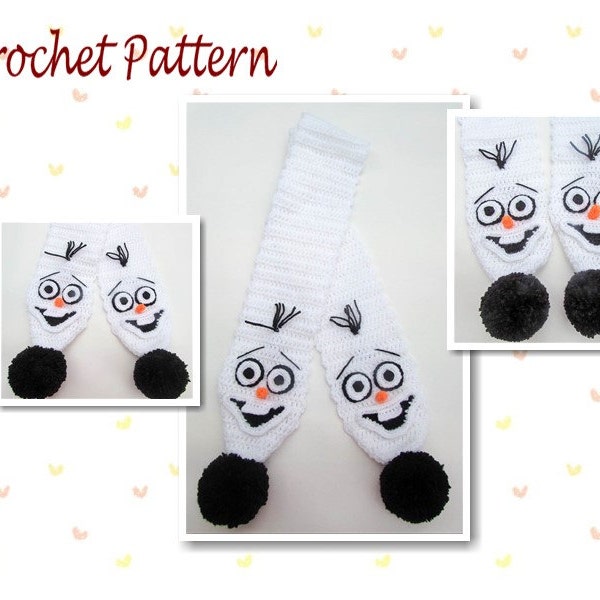 Crochet Pattern Snowman Scarf Neck Warmer Character Scarf Animal Scarf Novelty Scarf