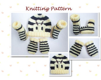 Knitting Pattern Bumble Bee Baby Beanie Animal Hat Booties Mittens Character Hat Novelty Hat Digital Download