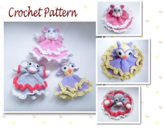 Crochet Pattern Cat Monkey Owl Mini Lovey Blankie Comforter Set