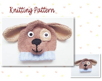 Knitting Pattern Puppy Dog Baby Beanie Hat Animal Hat Character Hat Novelty Hat Beanie Hat Baby Hat, Dog Baby Hat Puppy Baby Hat