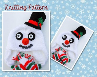 Knitting Pattern Snowman Hat animal hat beanie christmas hat earflap character hat novelty hat