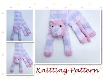 Knitting Pattern Cat Animal Scarf Kitten Character Scarf Knit Scarf Novelty Scarf Neck Warmer