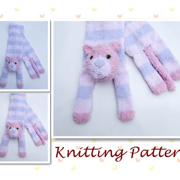 Knitting Pattern Cat Animal Scarf Kitten Character Scarf Knit Scarf Novelty Scarf Neck Warmer