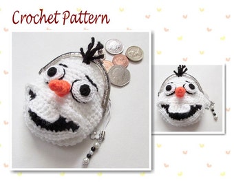 Crochet Pattern Snowman Coin Purse Snowman Bag Girls Purse Character Purse Novelty Purse