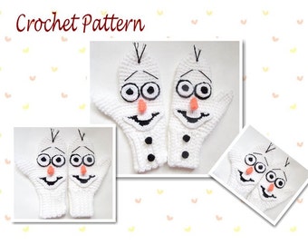 Crochet Pattern Snowman Mittens, Mittens, gloves, animal mittens, character mittens, novelty mittens