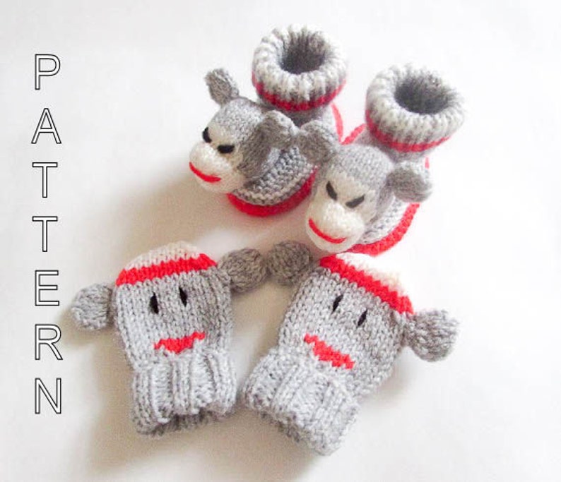 Knitting Pattern Sock Monkey Baby Booties and Mittens Baby Etsy