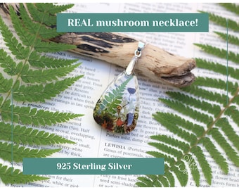 Real Mushroom Sterling Silver Necklace: Enchanted Forest Fairycore