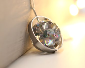 Disco Ball Fidget Spinner Necklace: Iridescent Anxiety Relief Pendant