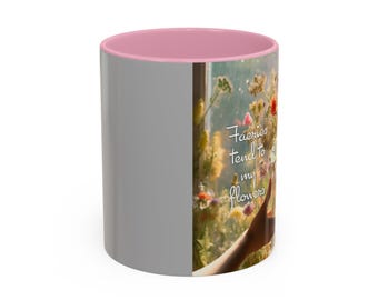 Fairy in Wildflowers mug | Colorful orange interior tea coffee cup