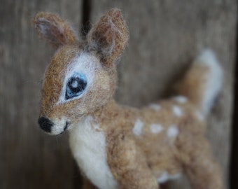 Needle Felted Miniature Wool Fawn Baby Deer with Poseable Legs