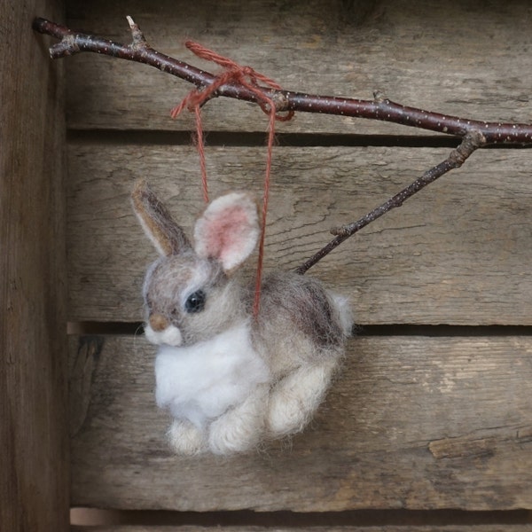 Realistic Needle Felted Bunny Ornament - Christmas ornament - wool felted bunny ornament