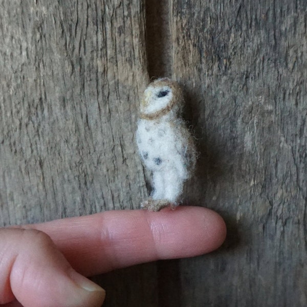 Miniature Needle Felted Wool Barn Owl - Micro Owl - Realistic Barn Owl