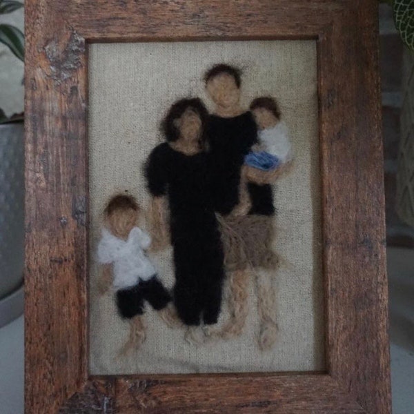 Framed Custom Wool Felted Family Portrait - 5X7