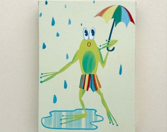 5 x 7 Leinwand Frosch im Regen