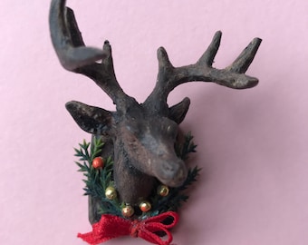 1" Scale Miniature Deer Trophy Head Christmas