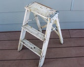 Shabby wooden step ladder -step stool -folding ladder- painted -plant stand- rustic- primitive -wood step ladder- porch decor -farmhouse