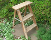 Vintage wooden step ladder -step stool -folding ladder -plant stand- shabby- primitive -distressed -2 foot ladder -lawn garden decor