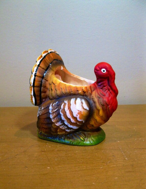 INARCO Ceramic Turkey Planter vase Hand Painted Vintage Etsy