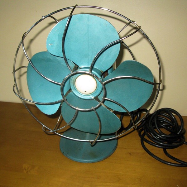 Mid Century Electrex Electric Metal Oscillating Fan- Aqua Blue-Working Condition-Table Fan-Industrial- Mad Men- Retro - Photo Prop-1950s