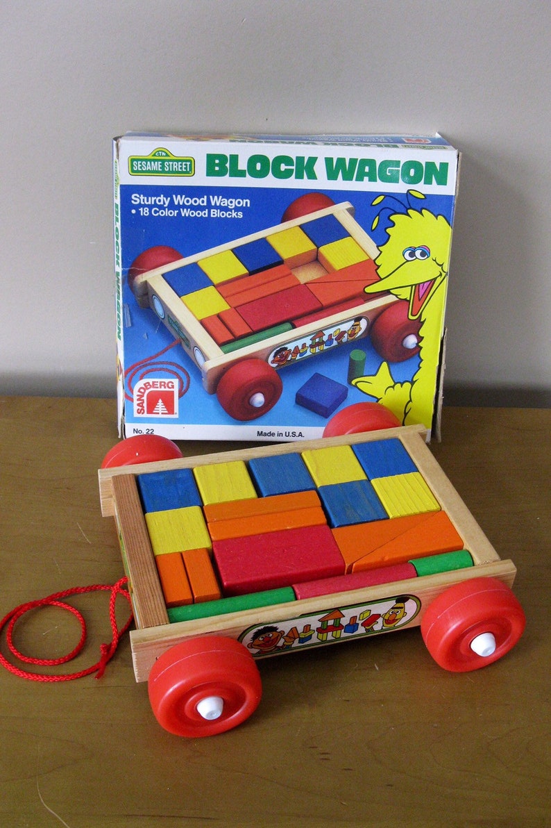 Sesame Street BLOCK WAGON pull Toy 1987 COMPLETE with Etsy