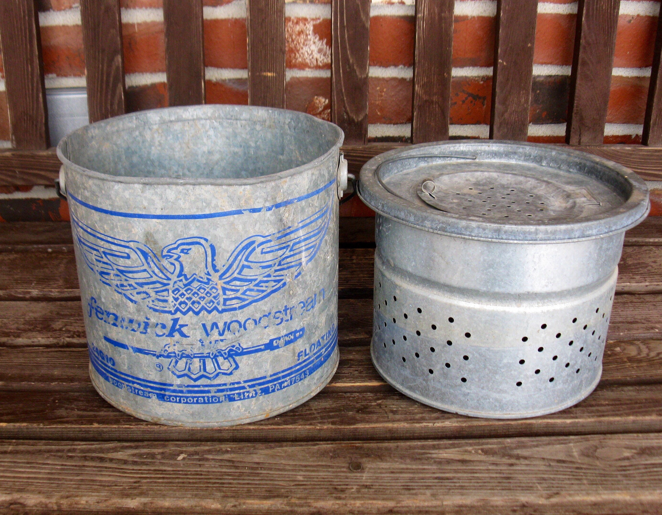 Vintage Fishing Minnow Bucket Metal Fenwick Woodstream F
