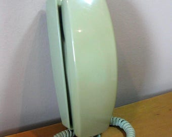 1970s Avocado Green Trimline WALL phone -GTE -rotary dial- prop phone - retro telephone- Wall phone -mid mod  princess phone- display- 1970s