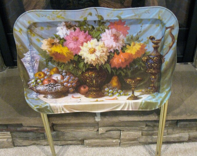 RETRO TV Tray Table With Legs Metal Tv Tray Floral Design folding Tray