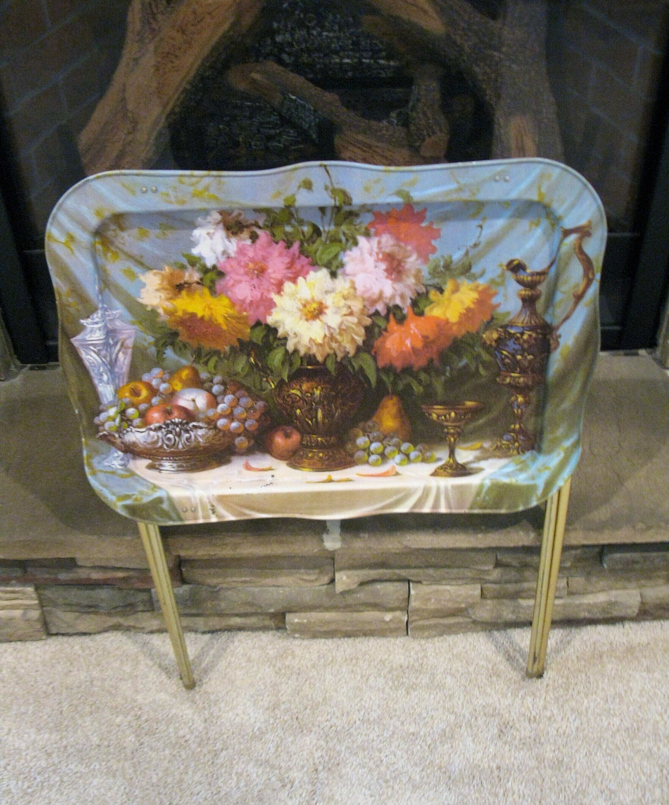RETRO TV Tray Table With Legs Metal Tv Tray Floral Design folding