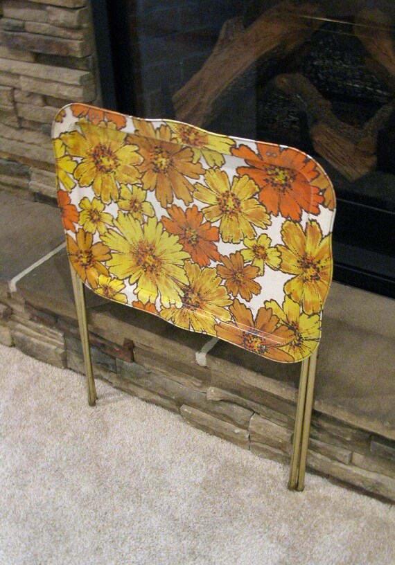 Groovy Metal TV Tray Lavada Yellow and Orange Floral Design Etsy