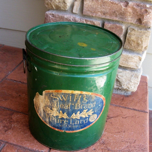 Lard Tin- SWIFTS "Oakleaf" Brand-LARGE size -25 lb- shortening can -lard bucket -industrial -metal- vintage advertising - farmhouse decor