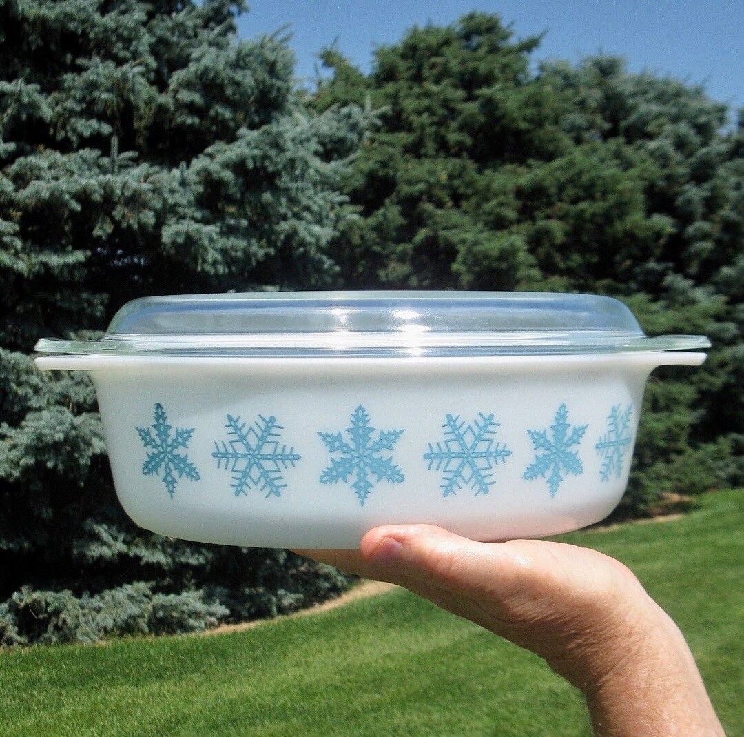 Pyrex Snowflake Collection Large Pyrex 1956 SNOWFLAKE 2 1/2 Qt OVAL Casserole Dish W/ Clear Lid ...