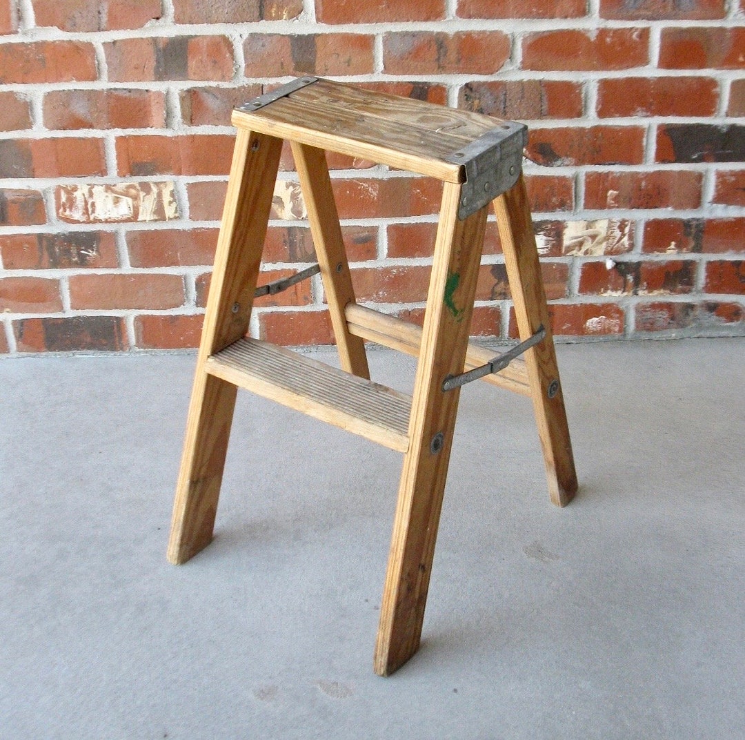 SHABBY Wooden Step Ladder step Stool folding Ladder plant Stand ...