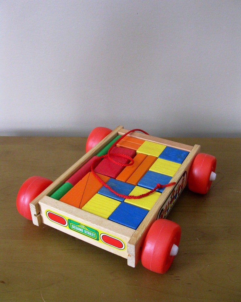 Sesame Street BLOCK WAGON pull Toy 1987 COMPLETE with Etsy