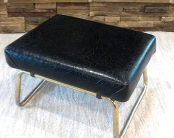 BLACK Adjustable Footstool- ottoman- Hassock - embossed vinyl design- rectangular shape- mid Century - retro furniture- vintage- 1960s