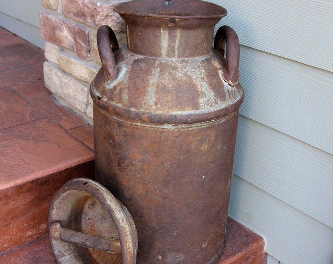 LARGE Metal Milk Can Cream Can With LID 25 rusty Etsy