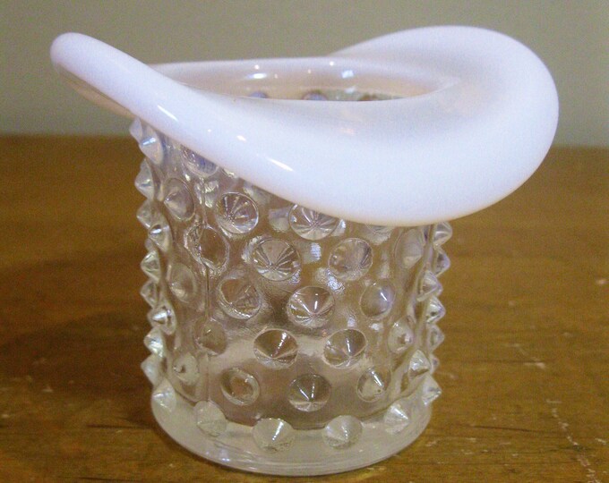 Fenton Hobnail Top Hat opalescent Glass Brim MOONSTONE dot Glass