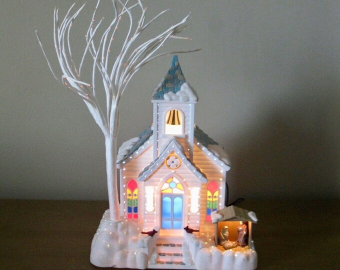 Vintage Avon Fiber Optic CHURCH holiday Splendor christmas Village