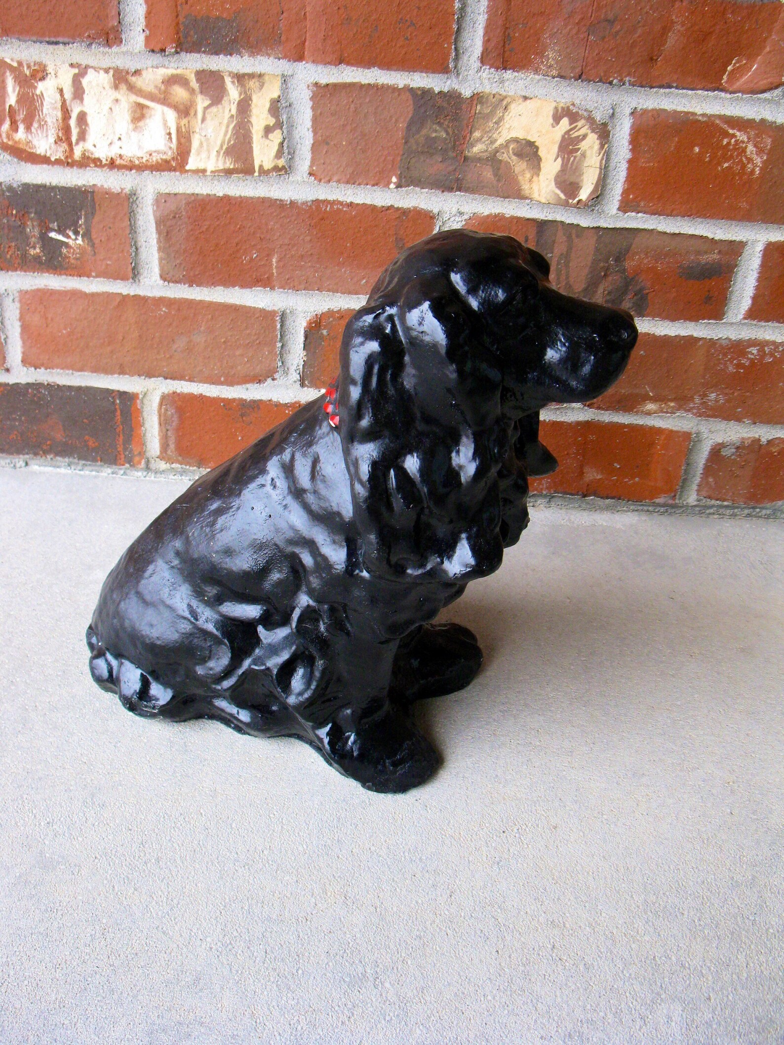 CEMENT DOG Spaniel concrete dog statue painted glossy black Etsy