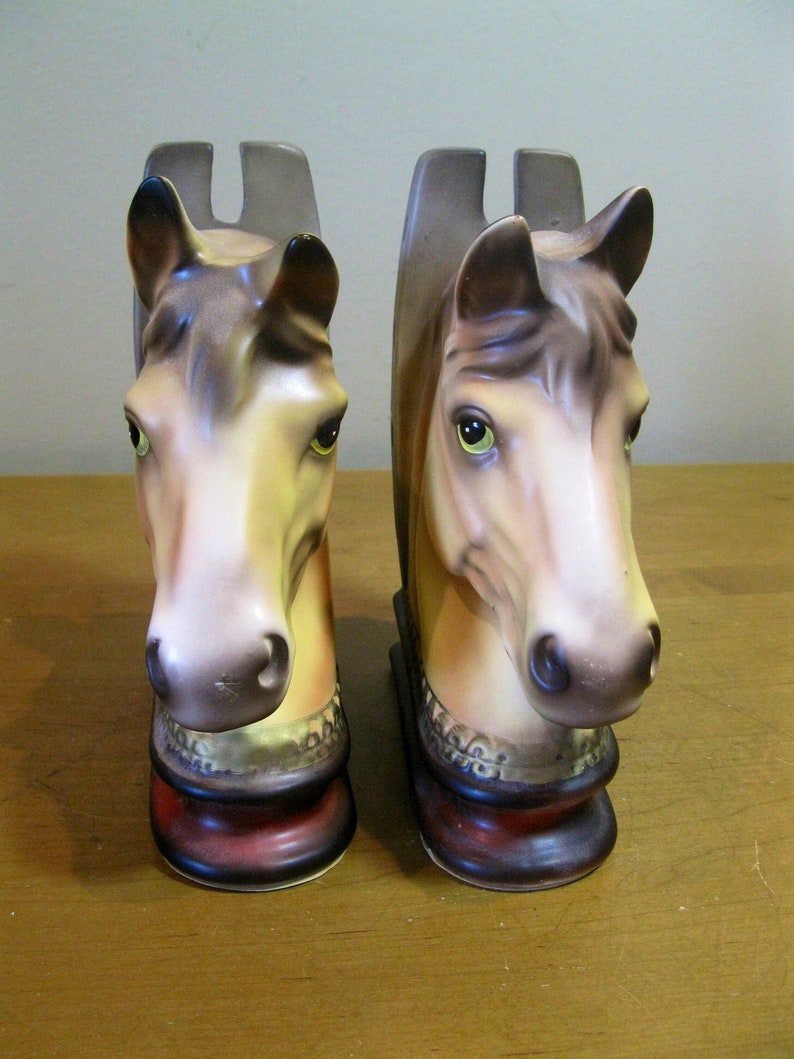 1950s Ceramic HORSE Head Bookends Set of 2 palomino Horses Etsy