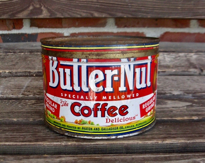 Vintage BUTTERNUT Coffee Tin With Lid coffee Can 1 Lb Can paxton