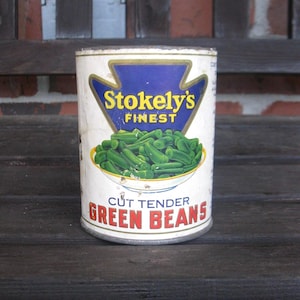 1940s/50s STOKELY&#39;S Green Beans can -1 lb 3 oz -vintage vegetable tin -Stokely Bros -Indianapolis IND -succulent planter -kitchen decor