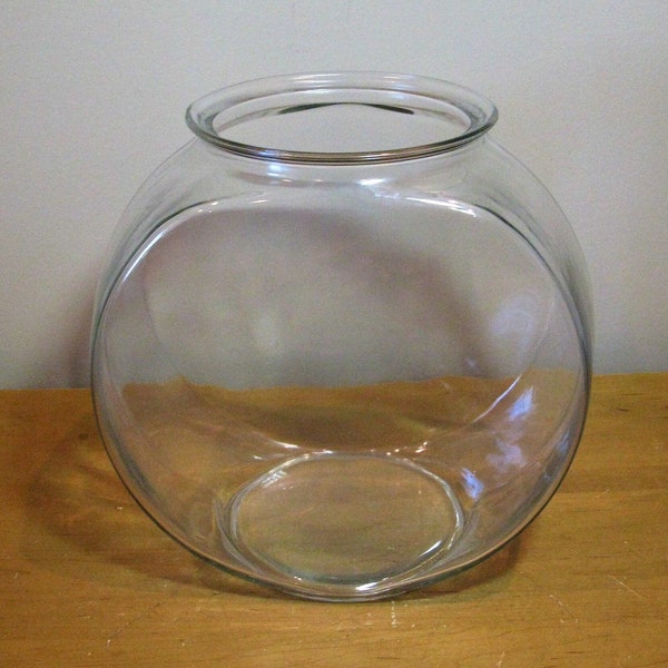 X LARGE 2 gallon FISH Bowl -Canteen shape -11" diameter -glass -aquarium -terrarium -gold fish bowl -6 1/2" opening - fish bowl- preowned