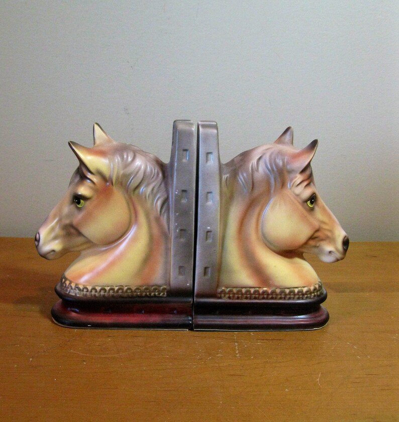 1950s Ceramic HORSE Head Bookends Set of 2 palomino Horses Etsy