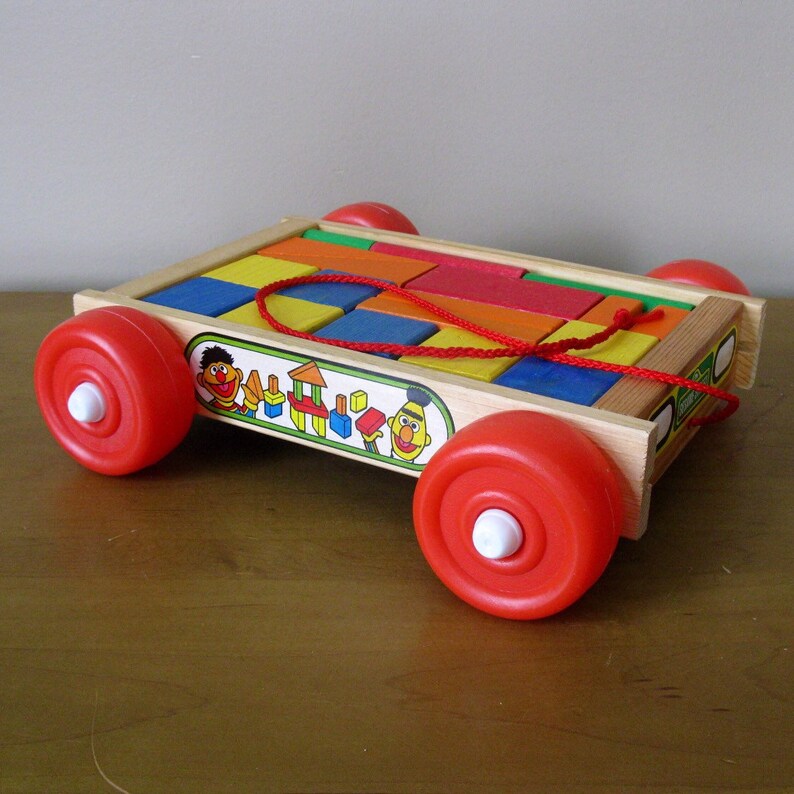 1987 Sesame Street BLOCK WAGON pull Toy COMPLETE with Etsy