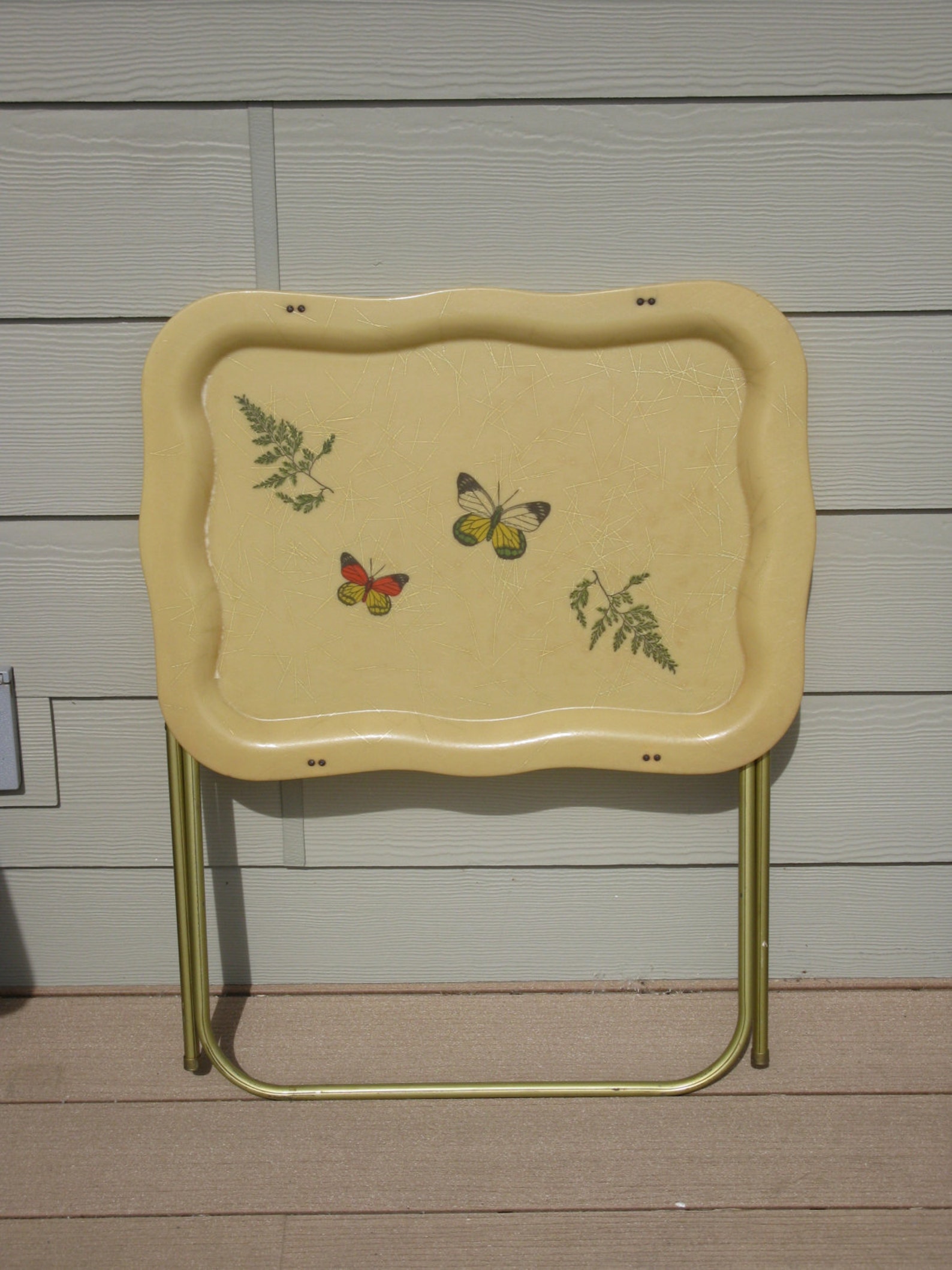 FIBERGLASS TV Tray with legs vintage 1960sButterfly pattern Etsy